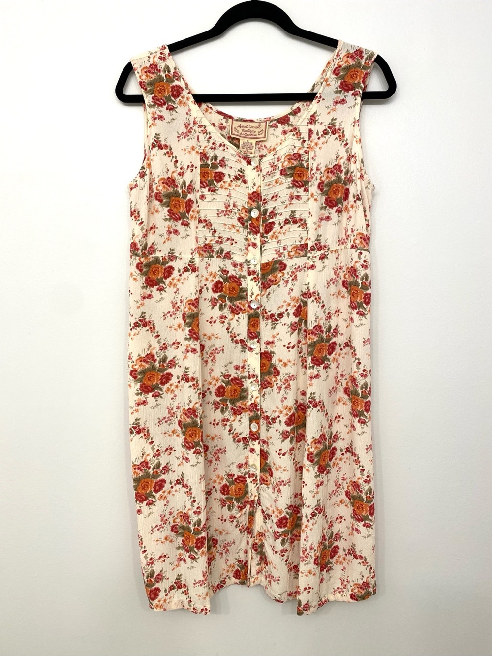 April Cornell Floral Sleeveless Dress Button Front Pintuck Pinafore Sundress L - Picture 2 of 12